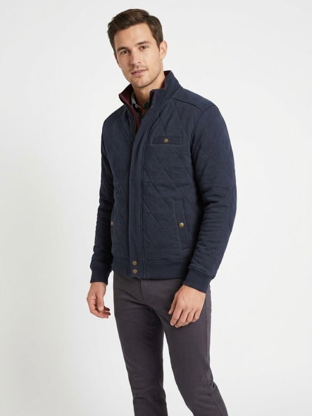 Ted Baker Navy Blue Quilted Cotton Bomber Jacket Elbow Patches Size M